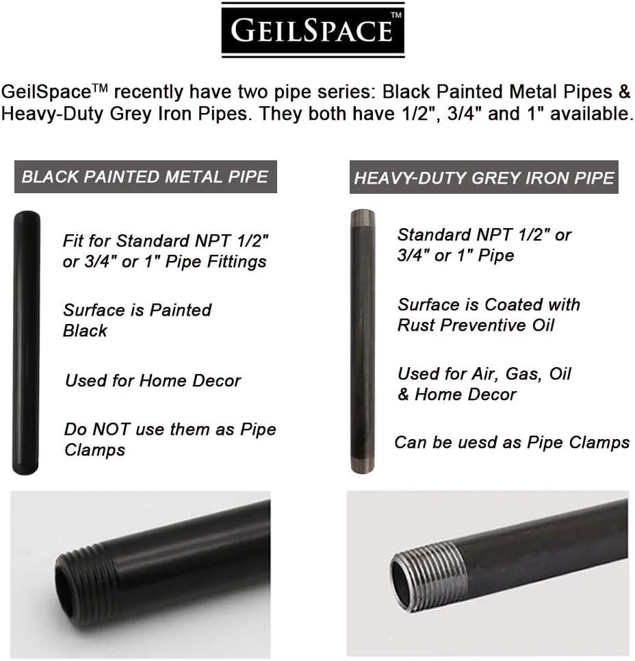 لوله فلزی مشکی از پیش برش خورده GeilSpace، بسته 6 عددی، ½ اینچ × 24 اینچ، فولاد صنعتی مناسب برای لوله ها و اتصالات رزوه ای مشکی استاندارد نیم اینچی - قفسه بندی صنعتی DIY وینتیج (½ اینچ × 24 اینچ، مشکی) - تصویر 3