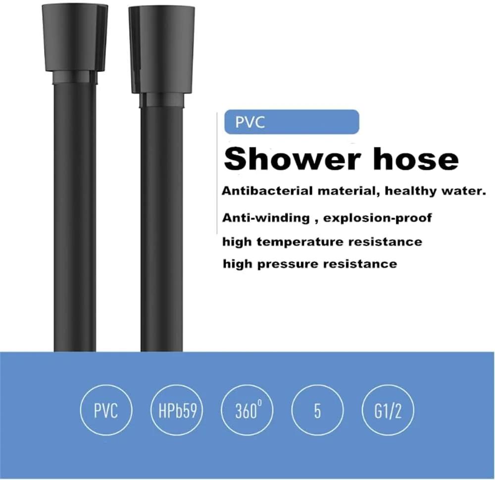 شلنگ دوش TERRIFI، 1.5 متری PVC یونیورسال فشار قوی با اتصالات برنجی ضد پیچ خوردگی، لوله دوش صاف با واشر، جایگزین شیر حمام، مشکی مات