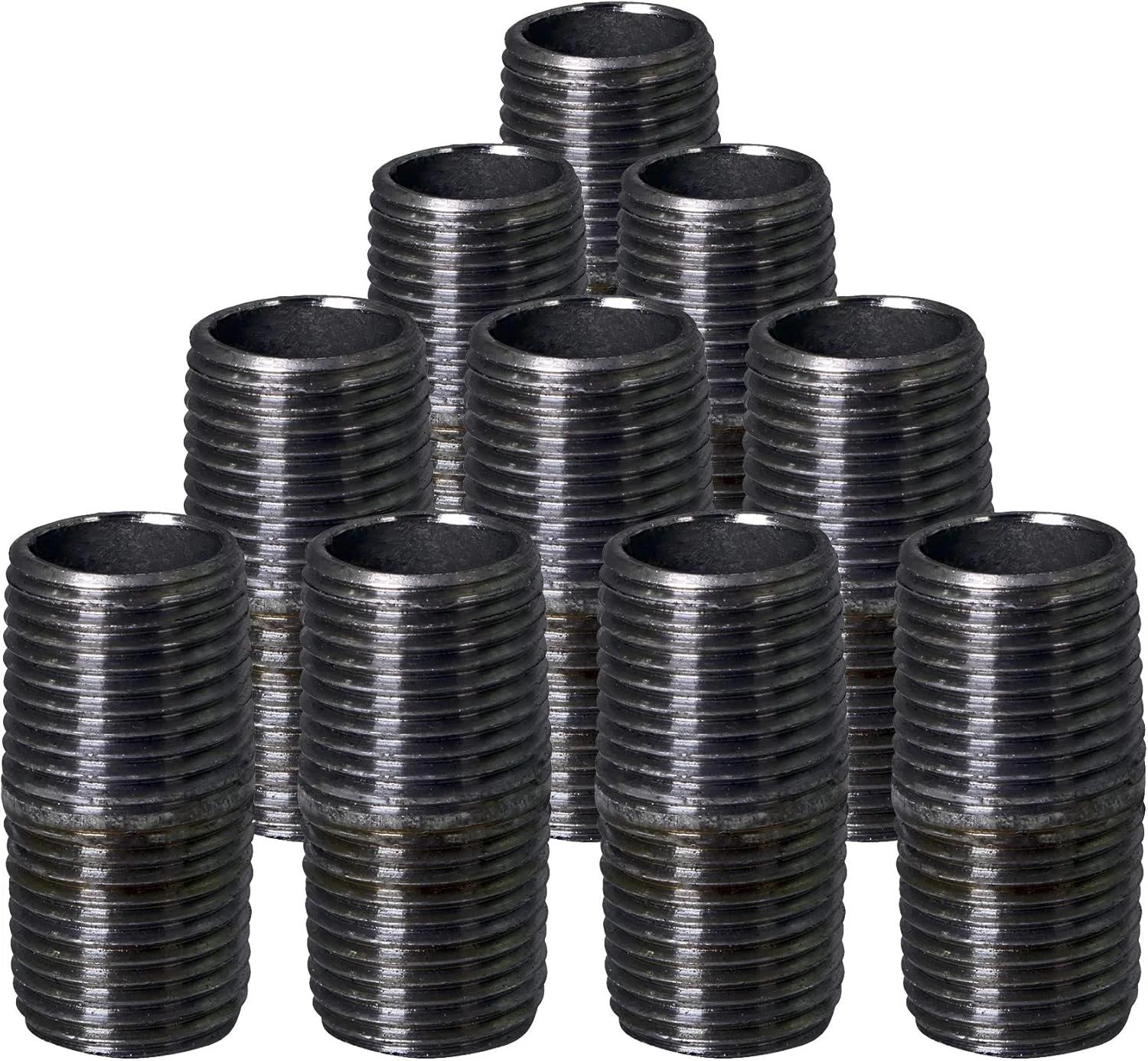 اتصالات لوله فولادی چدنی سیاه ½ اینچ، مناسب برای ساخت مبلمان و دکوراسیون وینتج، ½ اینچ در 1 اینچ، بسته 10 عددی