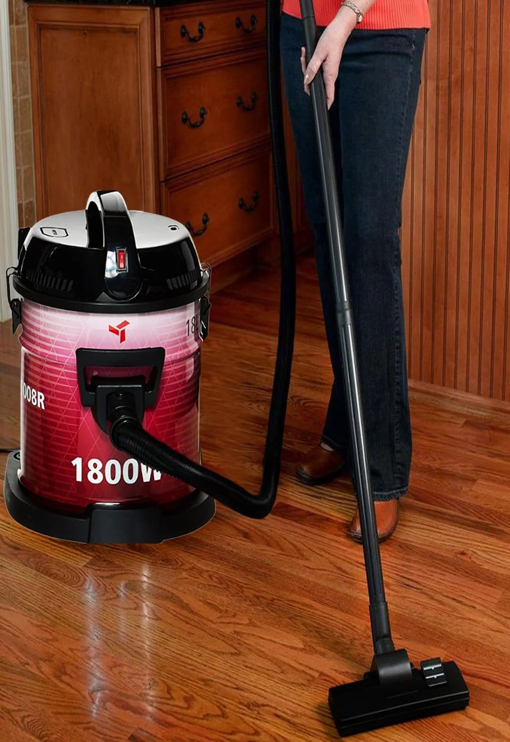 جاروبرقی سطلی مباشی با ظرفیت 18 لیتر، عملکرد دمنده و بدنه آهنی قوی - قرمز (DVC1008R) (1800 وات) جاروبرقی سطلی مباشی با ظرفیت 18 لیتر، عملکرد دمنده و بدنه آهنی قوی - قرمز (DVC1008R) (1800 وات)