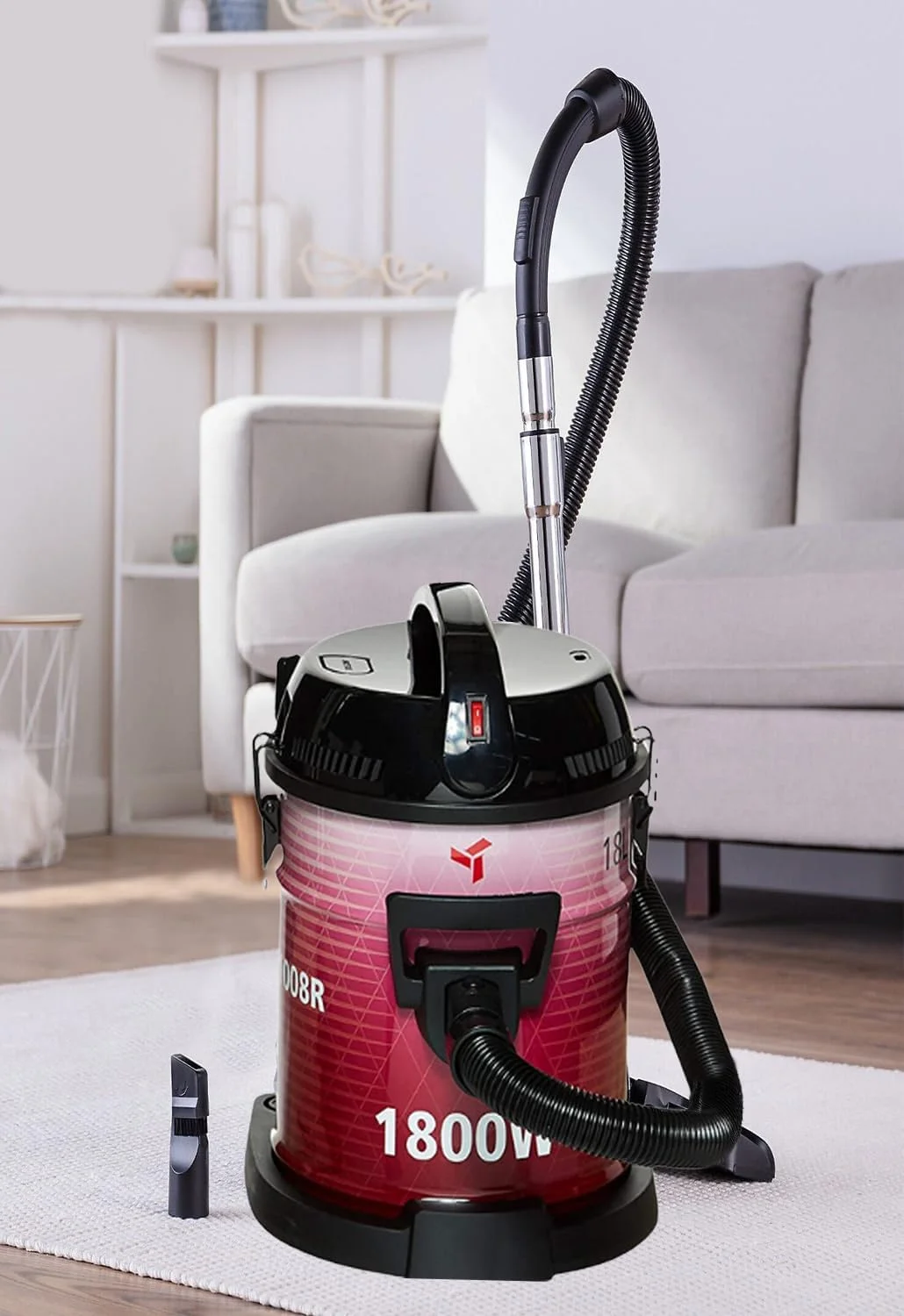 جاروبرقی سطلی مباشی با ظرفیت 18 لیتر، عملکرد دمنده و بدنه آهنی قوی - قرمز (DVC1008R) (1800 وات) جاروبرقی سطلی مباشی با ظرفیت 18 لیتر، عملکرد دمنده و بدنه آهنی قوی - قرمز (DVC1008R) (1800 وات)