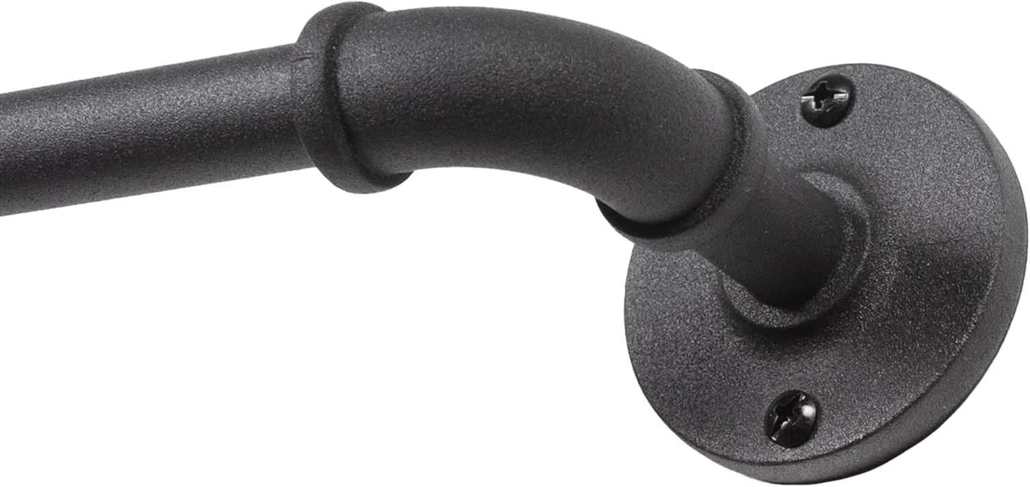 چوب پرده حلقه ای مقاوم در برابر زنگ زدگی داخل/خارج از منزل Kenney KN90030 Adler، طول قابل تنظیم 71-122 سانتی متر، روکش مشکی، لوله فولادی بافت دار به قطر 16 میلی متر
