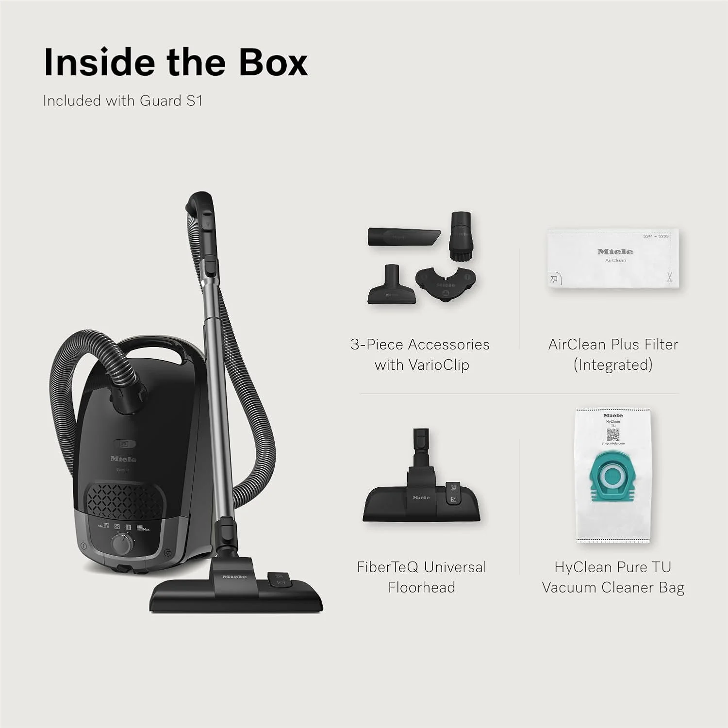 جاروبرقی کیسه ای استوانه ای Miele Guard S1 با سر پارویی جهانی FiberTeQ، سبک و جمع و جور، در رنگ مشکی آبسیدین/خاکستری فضایی (اختصاصی آمازون)