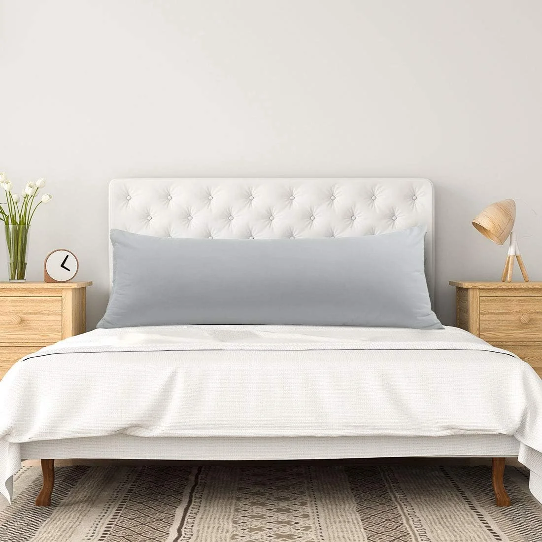 روبالشی بدنه PiccoCasa با بست زیپی، روکش بالش بدنه میکروفیبر برس خورده سری 1800، روکش بالش بلند نرم برای بالش های بدنه خاکستری روشن 50x150 سانتی متر / 5 فوت