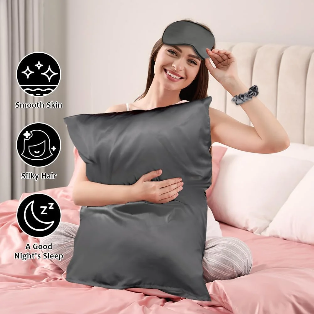 روبالشتی ساتن، روکش بالش خواب با حس ابریشمی 40x80 سانتی متر، به همراه 2 کش مو و چشم بند، برای مراقبت از مو و پوست، رو بالشتی نرم و لغزنده، هدیه برای زنان و مردان، خاکستری تیره، 2 عددی روبالشتی ساتن، روکش بالش خواب با حس ابریشمی 40x80 سانتی متر، به همراه 2 کش مو و چشم بند، برای مراقبت از مو و پوست، رو بالشتی نرم و لغزنده، هدیه برای زنان و مردان، خاکستری تیره، 2 عددی
