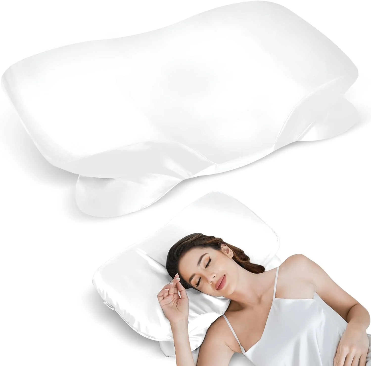 روبالشتی ساتن برای بالش گردنی، روکش بالش کانتور، روکش روبالشتی نرم و لطیف با زیپ (سفید) روبالشتی ساتن برای بالش گردنی، روکش بالش کانتور، روکش روبالشتی نرم و لطیف با زیپ (سفید)