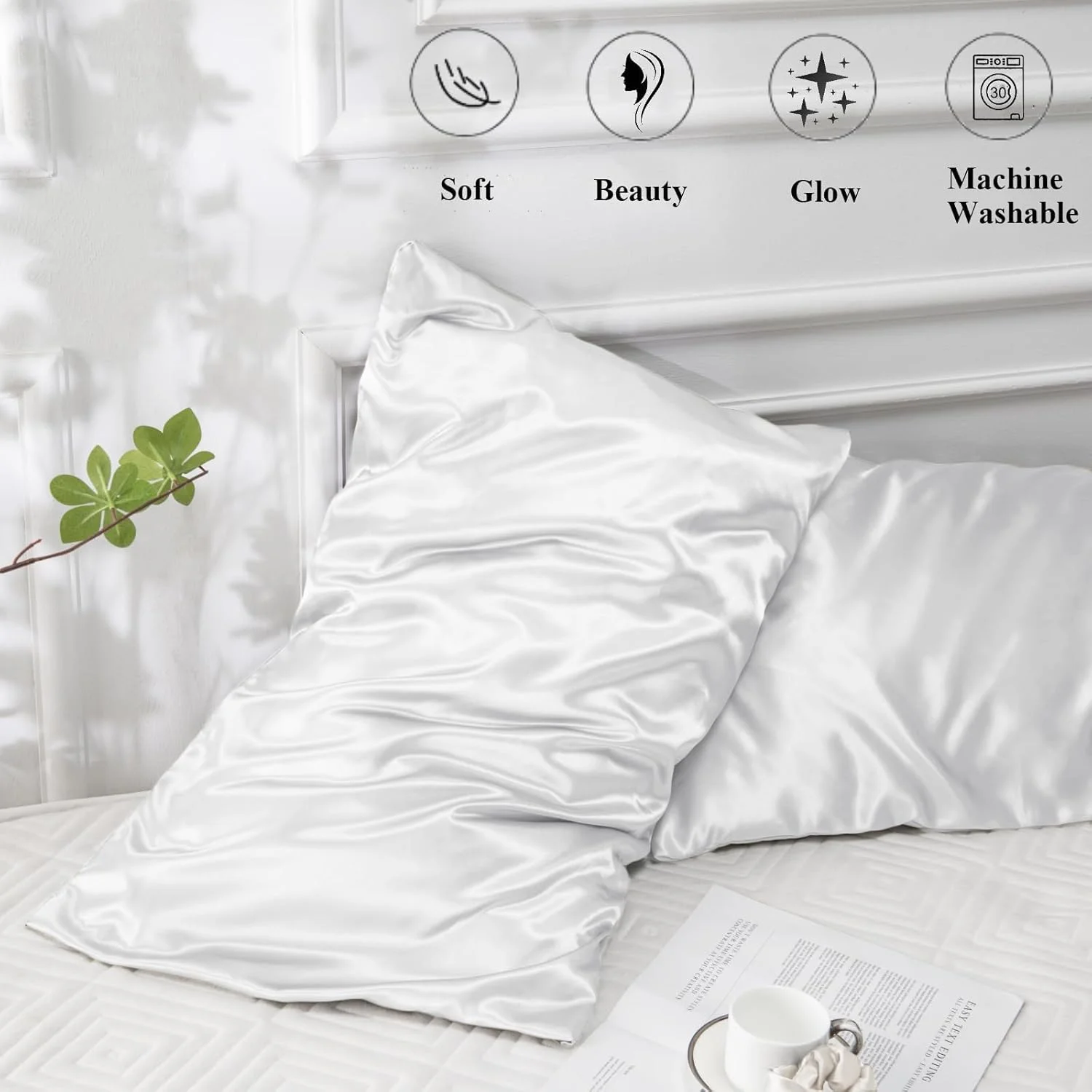 روبالشی ساتن برای مو و پوست، بسته 2 عددی، تنفس پذیر، روکش بالش ابریشمی دو طرفه، سایز استاندارد 50 × 75، روکش بالش ابریشمی نرم، لطیف و خنک کننده درجه یک برای خواب، سفید روبالشی ساتن برای مو و پوست، بسته 2 عددی، تنفس پذیر، روکش بالش ابریشمی دو طرفه، سایز استاندارد 50 × 75، روکش بالش ابریشمی نرم، لطیف و خنک کننده درجه یک برای خواب، سفید