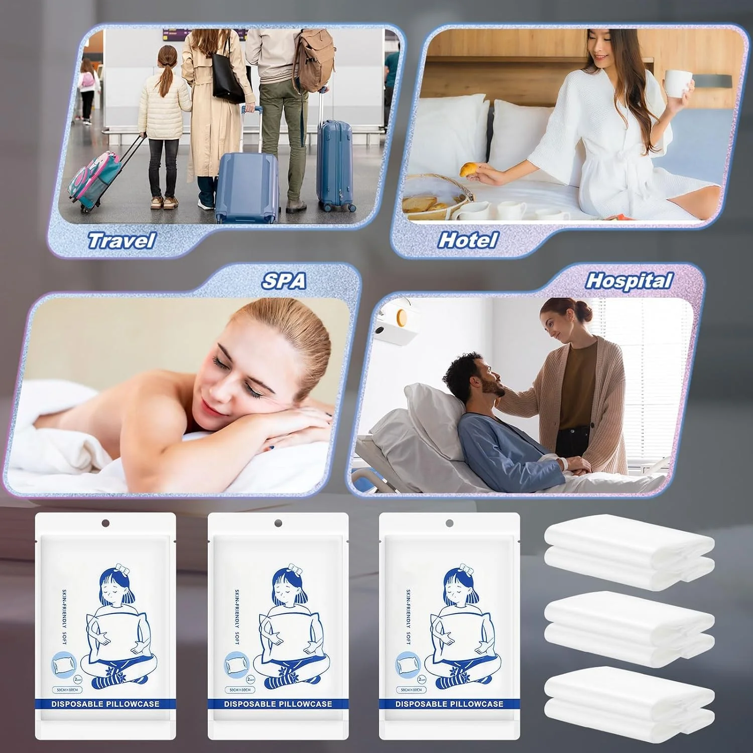 ست 6 عددی روکش بالش یکبار مصرف هتلی، روکش بالش غیر بافته، 50x80 سانتی متر، روکش های مسافرتی یکبار مصرف بسته بندی شده تکی، ملزومات رختخواب هتل برای سفرهای کاری ست 6 عددی روکش بالش یکبار مصرف هتلی، روکش بالش غیر بافته، 50x80 سانتی متر، روکش های مسافرتی یکبار مصرف بسته بندی شده تکی، ملزومات رختخواب هتل برای سفرهای کاری