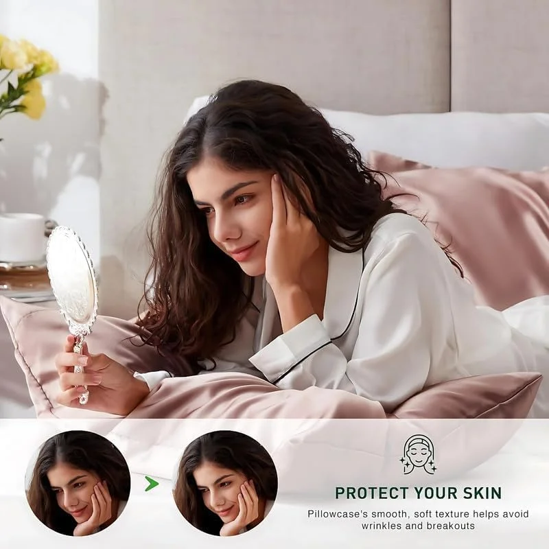 روکش بالش ساتن ابریشمی جامد گو وِل، بسته 2 عددی، مناسب برای مو و پوست - به همراه اسکرانچی های ساتن برای زنان شیک | اسکرانچی زنانه 3 تکه | روبالشی ابریشمی (رز تاوپی) 600TC روکش بالش ساتن ابریشمی جامد گو وِل، بسته 2 عددی، مناسب برای مو و پوست - به همراه اسکرانچی های ساتن برای زنان شیک | اسکرانچی زنانه 3 تکه | روبالشی ابریشمی (رز تاوپی) 600TC