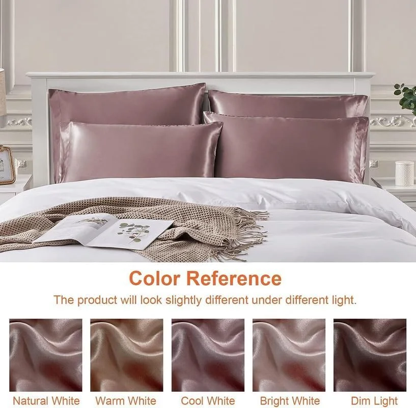 روکش بالش ساتن ابریشمی جامد گو وِل، بسته 2 عددی، مناسب برای مو و پوست - به همراه اسکرانچی های ساتن برای زنان شیک | اسکرانچی زنانه 3 تکه | روبالشی ابریشمی (رز تاوپی) 600TC روکش بالش ساتن ابریشمی جامد گو وِل، بسته 2 عددی، مناسب برای مو و پوست - به همراه اسکرانچی های ساتن برای زنان شیک | اسکرانچی زنانه 3 تکه | روبالشی ابریشمی (رز تاوپی) 600TC