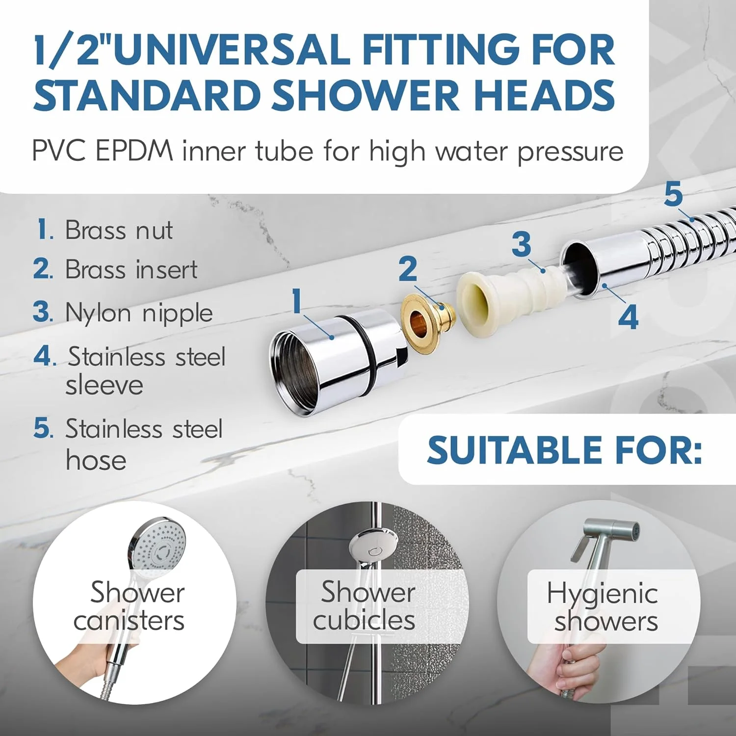 شلنگ دوش 1.8 متری AMROAH، ضد پیچ خوردگی 360 درجه، استیل ضد زنگ 304، فوق العاده بلند، مناسب برای سردوش دستی با مهره و درج برنجی، لوله دوش جایگزین کروم، بادوام، انعطاف پذیر و ضد نشت برای سینک حمام شلنگ دوش 1.8 متری AMROAH، ضد پیچ خوردگی 360 درجه، استیل ضد زنگ 304، فوق العاده بلند، مناسب برای سردوش دستی با مهره و درج برنجی، لوله دوش جایگزین کروم، بادوام، انعطاف پذیر و ضد نشت برای سینک حمام