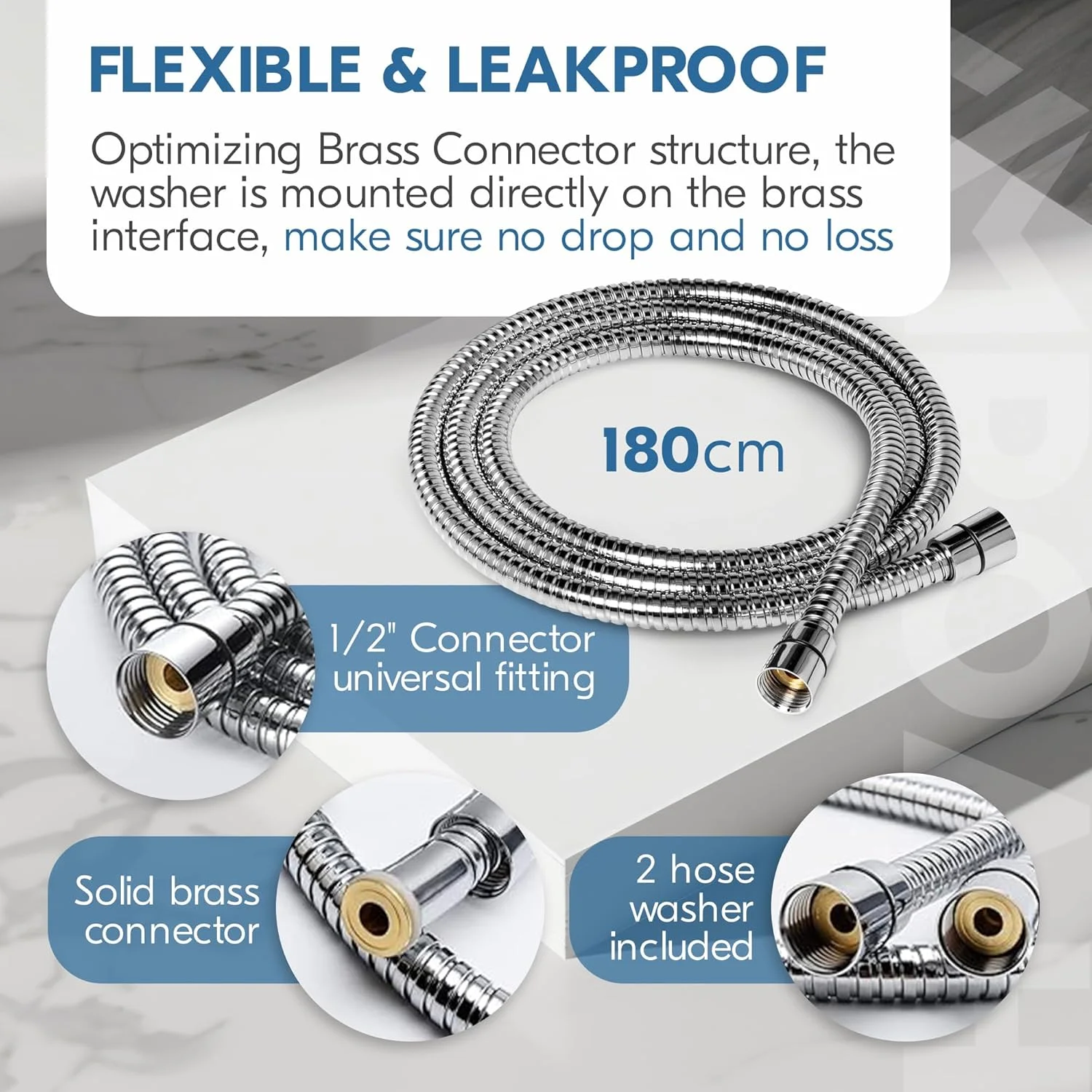 شلنگ دوش 1.8 متری AMROAH، ضد پیچ خوردگی 360 درجه، استیل ضد زنگ 304، فوق العاده بلند، مناسب برای سردوش دستی با مهره و درج برنجی، لوله دوش جایگزین کروم، بادوام، انعطاف پذیر و ضد نشت برای سینک حمام شلنگ دوش 1.8 متری AMROAH، ضد پیچ خوردگی 360 درجه، استیل ضد زنگ 304، فوق العاده بلند، مناسب برای سردوش دستی با مهره و درج برنجی، لوله دوش جایگزین کروم، بادوام، انعطاف پذیر و ضد نشت برای سینک حمام