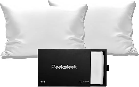 روبالشی ابریشم خالص توت ۱۰۰٪ PEEKSLEEK با زیپ - روکش بالش لوکس و ضد پیری، روبالشی ابریشمی درجه 6A با وزن 22 مومه، بسته 2 عددی برای مراقبت از مو و پوست (خاکستری نقره ای، کینگ (استاندارد ایالات متحده))