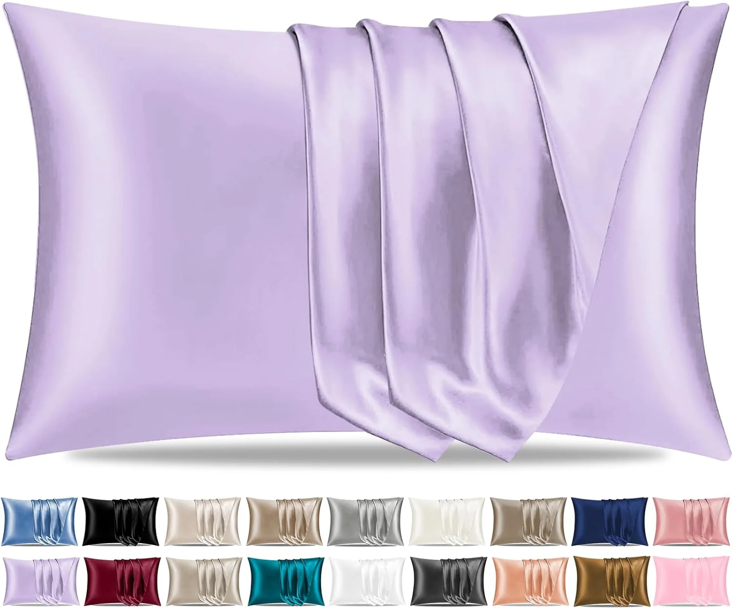 روبالشتی ساتن ابریشمی پامپوش برای مو و پوست، بسته 2 عددی، سایز استاندارد با بستن پاکتی (2 عدد روبالشتی (50x75 سانتی متر)، بنفش)