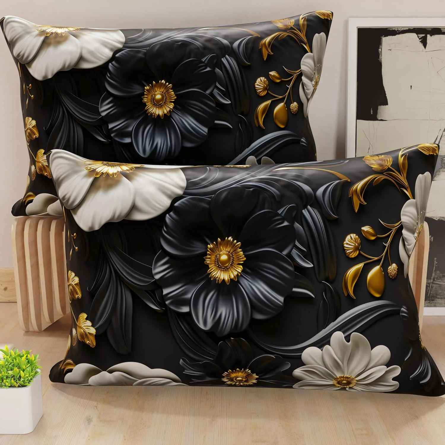 PETTI Artigiani Italiani - یک جفت روبالشی برای تخت خواب 50 x 80 سانتی متر، روبالشی های میکروفیبر ضد حساسیت، ست دو عددی روبالشی برای تخت دو نفره، طرح گلدار 05 6، 100% ساخت ایتالیا