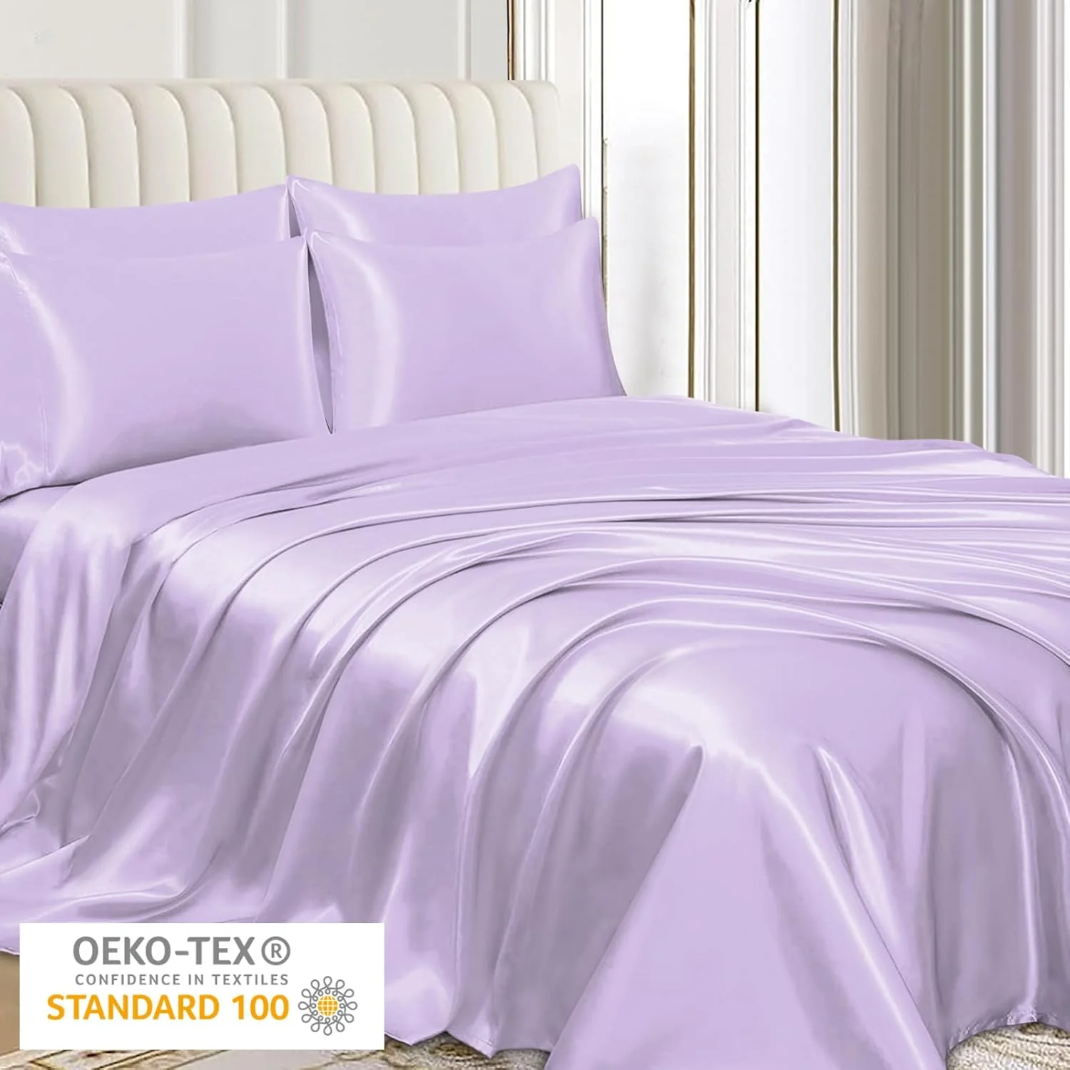 روبالشتی ساتن ابریشمی پامپوش برای مو و پوست، بسته 2 عددی، سایز استاندارد با بستن پاکتی (2 عدد روبالشتی (50x75 سانتی متر)، بنفش)