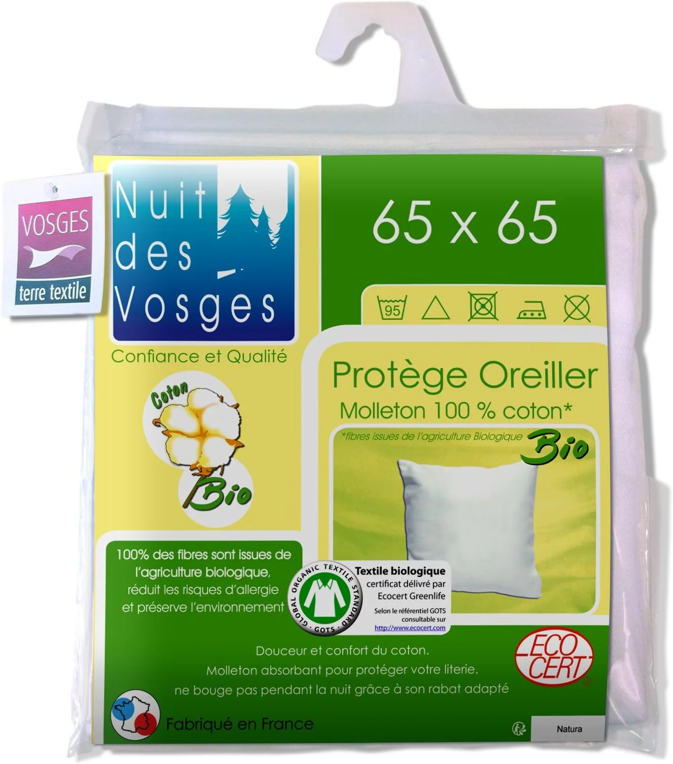 روبالشی نخی ارگانیک Nuit des Vosges Night of the 204481 Under Cover، سفید، 65 × 65 سانتی متر