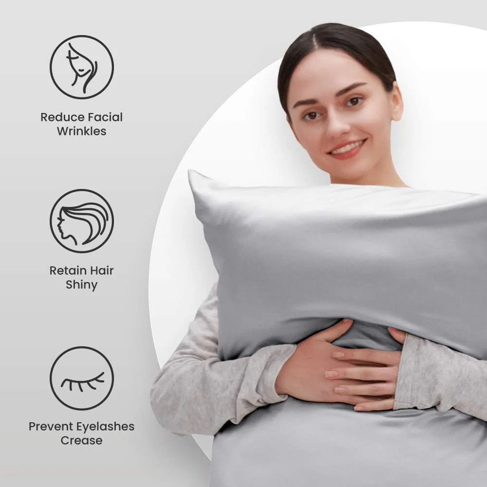 روبالشتی ساتن ابریشمی نرم SLEEP ZONE، بسته 2 عددی، مناسب مو و پوست، سایز کینگ (50x100 سانتی متر)، روکش بالش لوکس با بستن پاکتی، خاکستری نقره ای روبالشتی ساتن ابریشمی نرم SLEEP ZONE، بسته 2 عددی، مناسب مو و پوست، سایز کینگ (50x100 سانتی متر)، روکش بالش لوکس با بستن پاکتی، خاکستری نقره ای