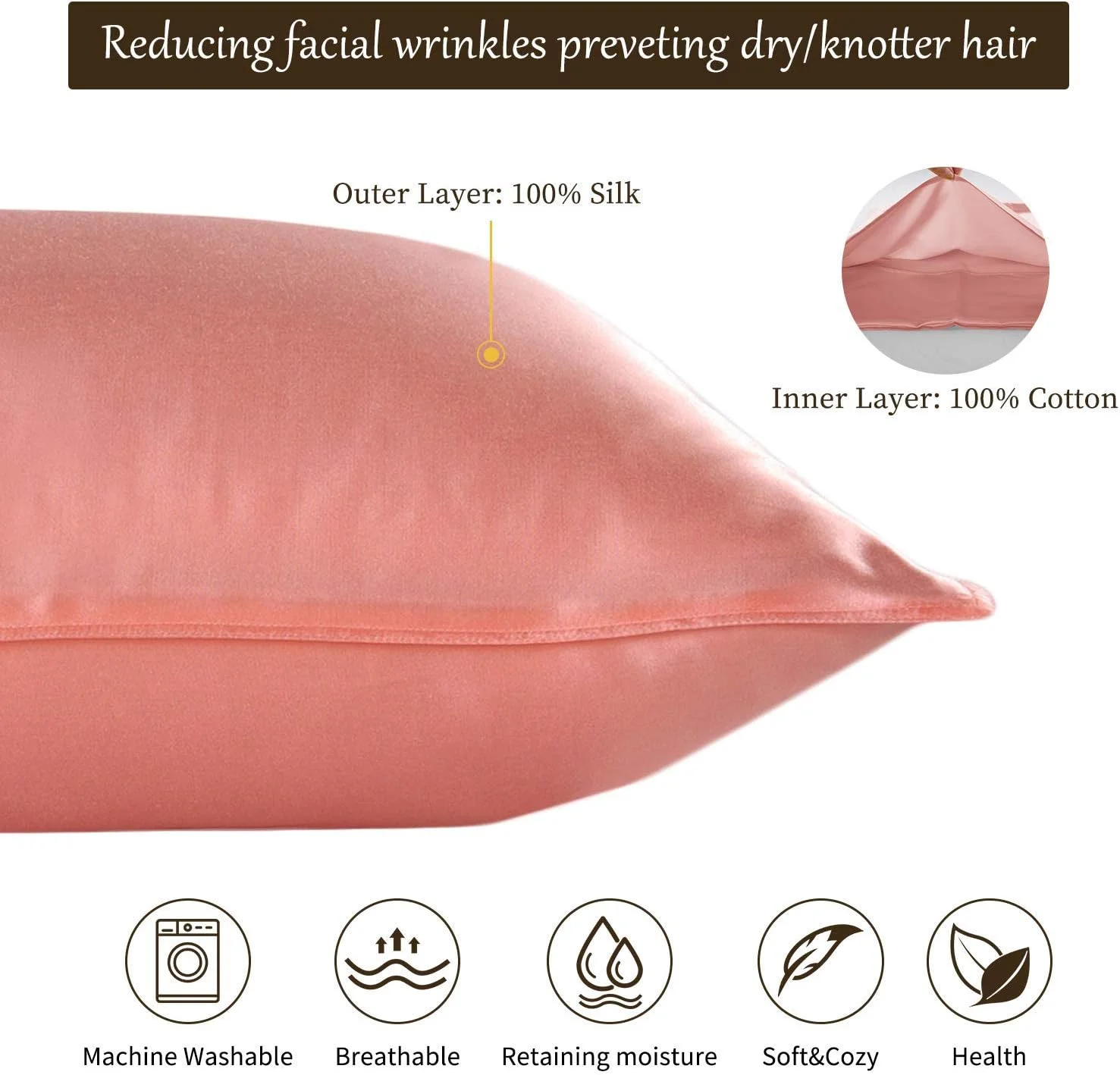 روبالشی ابریشم خالص Since Silk، بسته 2 عددی، 22 Momme، روبالشی 100% ابریشم توت، روکش بالش با بستن پاکتی برای مو و پوست (50x90 سانتی متر، صورتی) روبالشی ابریشم خالص Since Silk، بسته 2 عددی، 22 Momme، روبالشی 100% ابریشم توت، روکش بالش با بستن پاکتی برای مو و پوست (50x90 سانتی متر، صورتی)