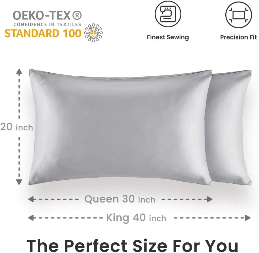 روبالشتی ساتن ابریشمی نرم SLEEP ZONE، بسته 2 عددی، مناسب مو و پوست، سایز کینگ (50x100 سانتی متر)، روکش بالش لوکس با بستن پاکتی، خاکستری نقره ای روبالشتی ساتن ابریشمی نرم SLEEP ZONE، بسته 2 عددی، مناسب مو و پوست، سایز کینگ (50x100 سانتی متر)، روکش بالش لوکس با بستن پاکتی، خاکستری نقره ای