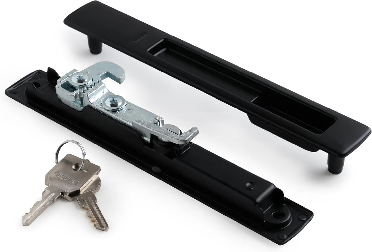 قفل درب کشویی آلومینیومی دو طرفه با کلید، ست دستگیره درب شیشه ای کشویی Domus مناسب برای درب ها و پنجره های کشویی - KYLAQ (مشکی)