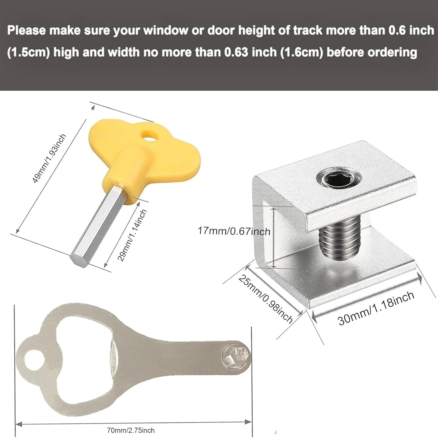 قفل پنجره AtRyx، مجموعه 6 عددی قفل ایمنی درب و پنجره کشویی قابل تنظیم با کلید، قفل های ایمنی پنجره آلومینیومی، قفل های ایمنی قابل تنظیم برای پنجره ها و درب های کشویی عمودی و افقی