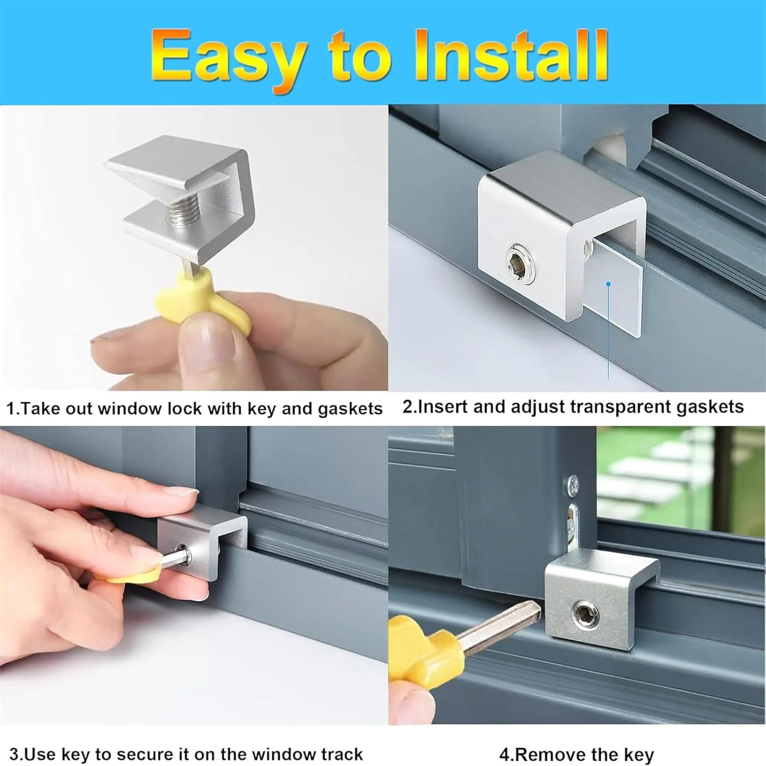 قفل پنجره AtRyx، مجموعه 6 عددی قفل ایمنی درب و پنجره کشویی قابل تنظیم با کلید، قفل های ایمنی پنجره آلومینیومی، قفل های ایمنی قابل تنظیم برای پنجره ها و درب های کشویی عمودی و افقی