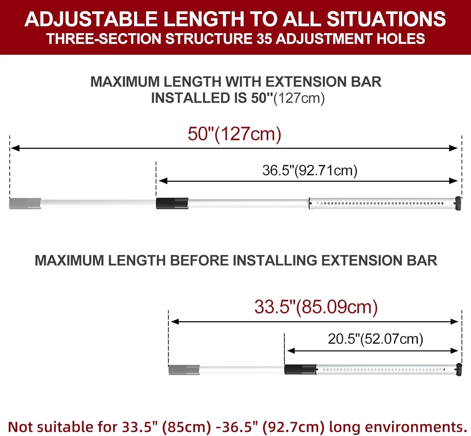 میله امنیتی درب کشویی AceMining، میله قفل درب پاسیو کشویی سنگین، میله های امنیتی پنجره چند منظوره قابل تنظیم 50-20 اینچی، استاپر درب کشویی، سفید، 1 عدد