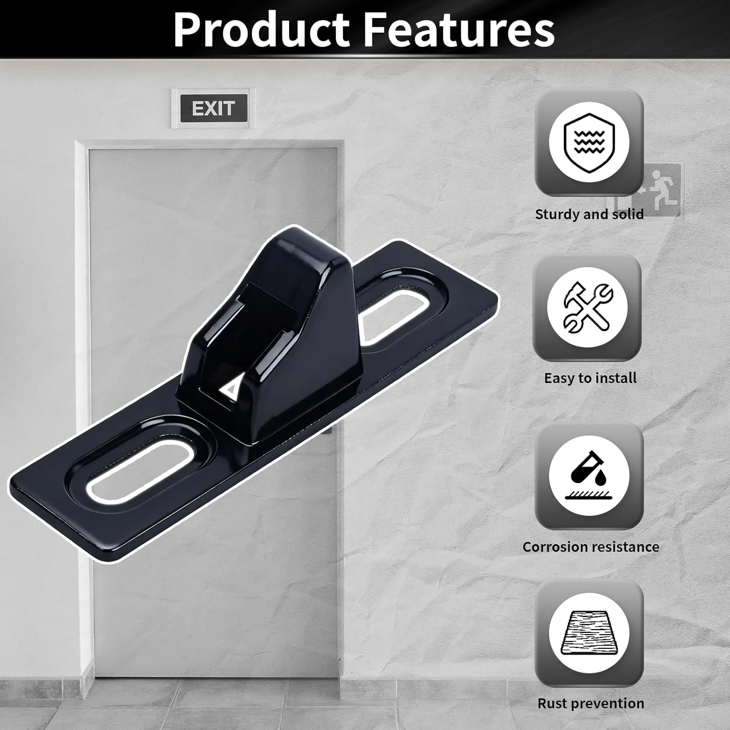 نگهدارنده درب کشویی YXQ، 2 عدد، قفل زبانه جایگزین استیل ضد زنگ با پیچ های نصب، سخت افزار درب شیشه ای کشویی برای درب های پاسیو کشویی، مشکی