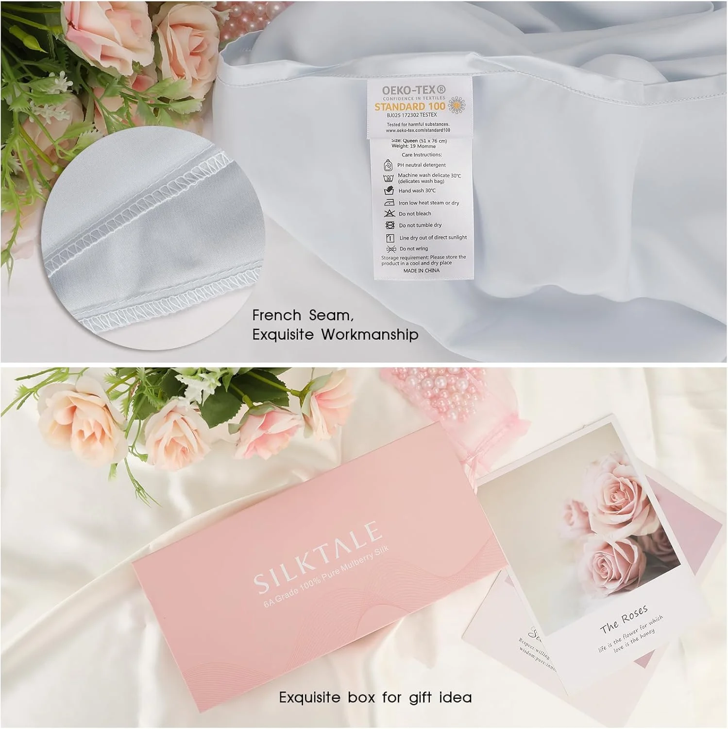 روبالشی ابریشمی 100% SILKTALE، بدون زیپ، دو طرف ابریشم خالص تنفس پذیر برای مو و پوست، 19 Momme Grade 6A، 1 عدد، آبی روشن، سایز Queen 50x75 سانتی متر روبالشی ابریشمی 100% SILKTALE، بدون زیپ، دو طرف ابریشم خالص تنفس پذیر برای مو و پوست، 19 Momme Grade 6A، 1 عدد، آبی روشن، سایز Queen 50x75 سانتی متر