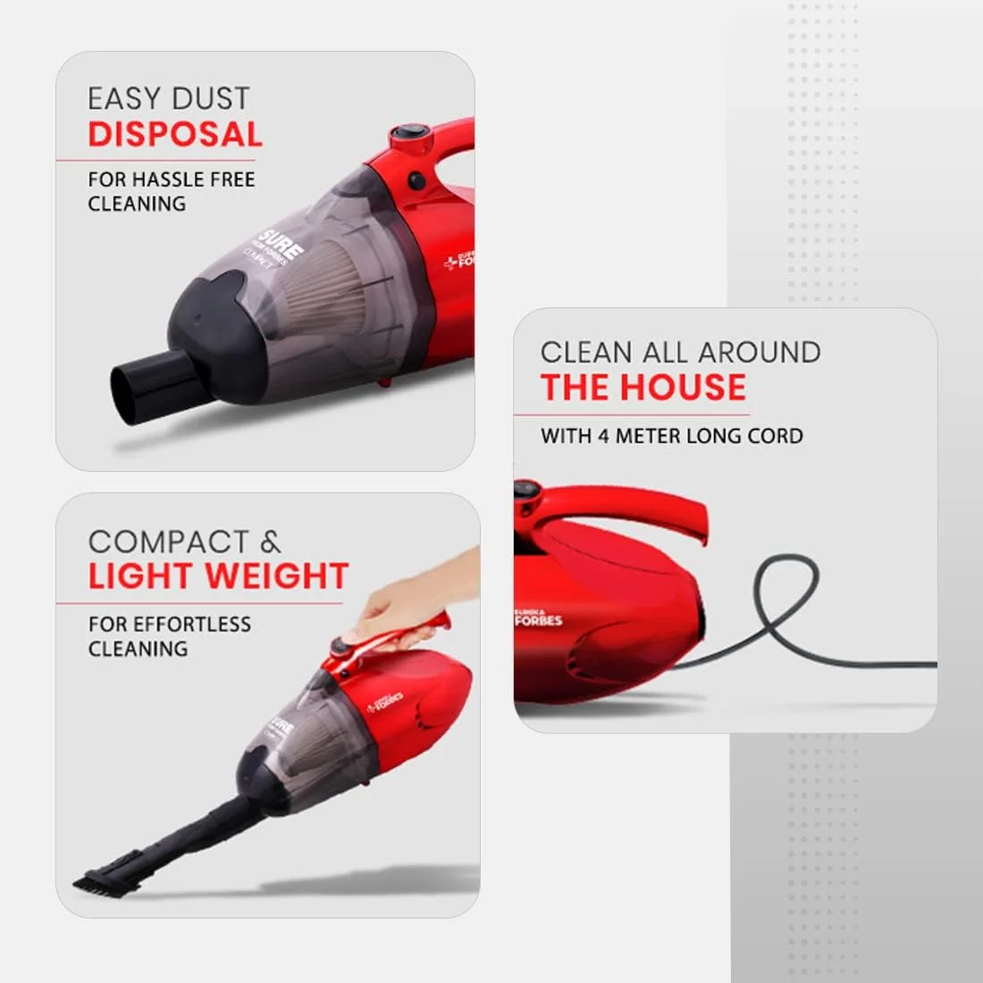 جاروبرقی کوچک و قدرتمند 700 واتی یورکا فوربس با مکش و دمندگی قوی، فیلتر HEPA قابل شستشو و 6 لوازم جانبی، جمع و جور، سبک وزن و آسان برای استفاده (قرمز و مشکی) جاروبرقی کوچک و قدرتمند 700 واتی یورکا فوربس با مکش و دمندگی قوی، فیلتر HEPA قابل شستشو و 6 لوازم جانبی، جمع و جور، سبک وزن و آسان برای استفاده (قرمز و مشکی)