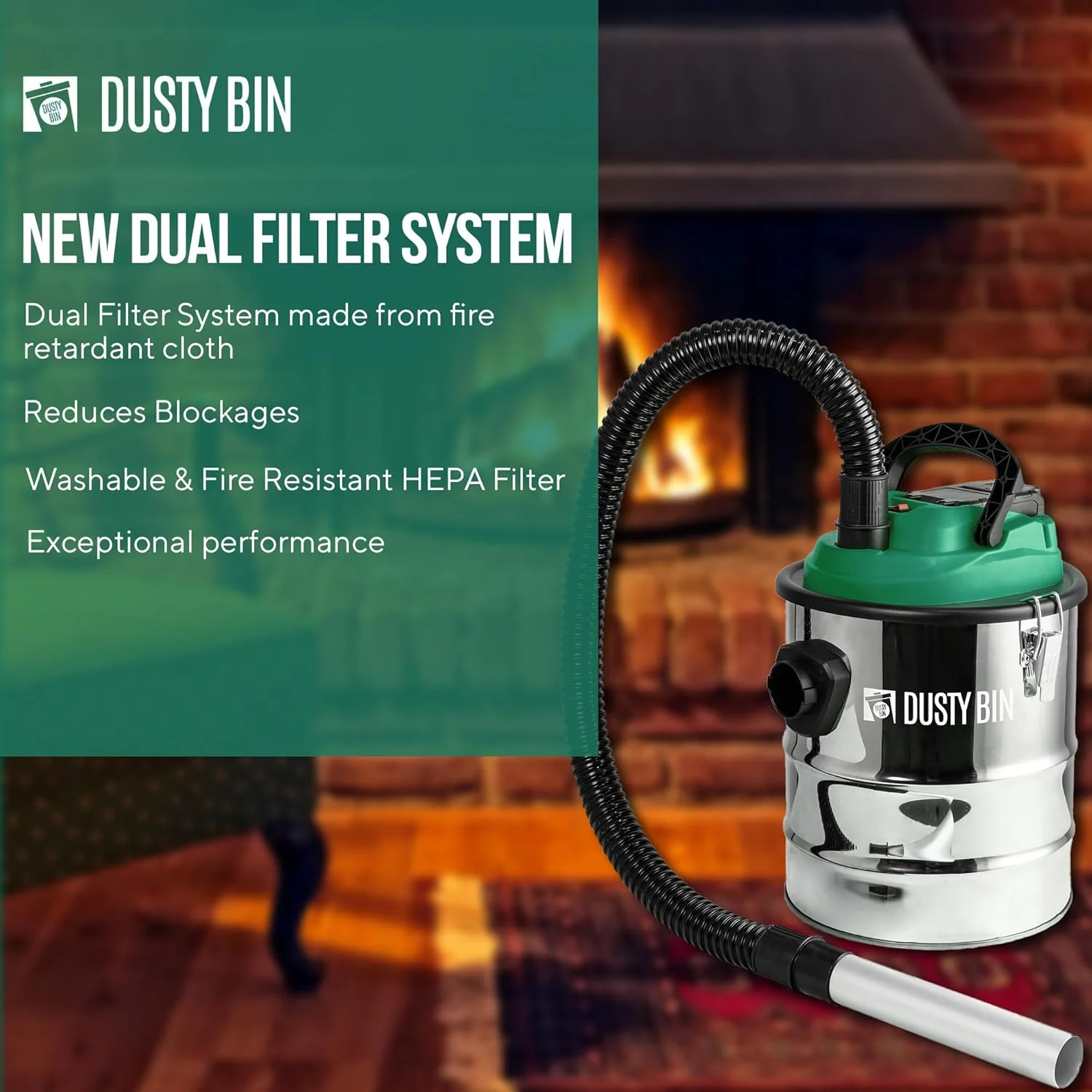 جاروبرقی شارژی خاکستر داستی بین مدل DB19R - جاروبرقی بدون سیم خاکستر داغ برای شومینه، اجاق هیزمی، باربیکیو در فضای باز، گودال آتش - سیستم فیلتراسیون دوگانه HEPA، سیلندر با ظرفیت 15 لیتر