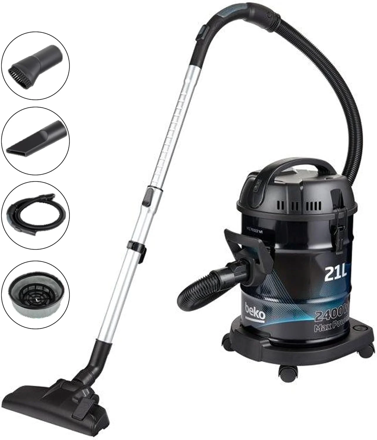 جاروبرقی سطلی بکو مدل VCC70322، ظرفیت 21 لیتر، توان 2400 وات، نازل فرش + سطوح سخت، فیلتر با راندمان بالا، عملکرد دمنده، کابل 5 متری - مشکی (بازسازی شده) جاروبرقی سطلی بکو مدل VCC70322، ظرفیت 21 لیتر، توان 2400 وات، نازل فرش + سطوح سخت، فیلتر با راندمان بالا، عملکرد دمنده، کابل 5 متری - مشکی (بازسازی شده)