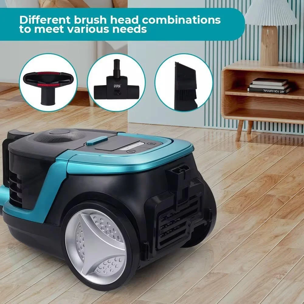 جاروبرقی بدون کیسه، 2500 وات، دسته کنترل از راه دور، سیم 4.5 متری، نمایشگر LED، جمع شدن خودکار سیم، مشکی/فیروزه ای جاروبرقی بدون کیسه، 2500 وات، دسته کنترل از راه دور، سیم 4.5 متری، نمایشگر LED، جمع شدن خودکار سیم، مشکی/فیروزه ای