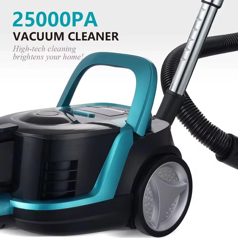 جاروبرقی بدون کیسه، 2500 وات، دسته کنترل از راه دور، سیم 4.5 متری، نمایشگر LED، جمع شدن خودکار سیم، مشکی/فیروزه ای جاروبرقی بدون کیسه، 2500 وات، دسته کنترل از راه دور، سیم 4.5 متری، نمایشگر LED، جمع شدن خودکار سیم، مشکی/فیروزه ای