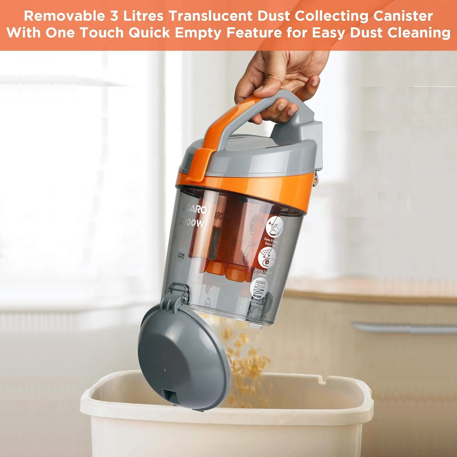 جاروبرقی بدون کیسه 2200 واتی آاگرو مدل Empire با مخزن گرد و غبار 3 لیتری (نارنجی/خاکستری)، 3 لیتر، فیلتر HEPA جاروبرقی بدون کیسه 2200 واتی آاگرو مدل Empire با مخزن گرد و غبار 3 لیتری (نارنجی/خاکستری)، 3 لیتر، فیلتر HEPA