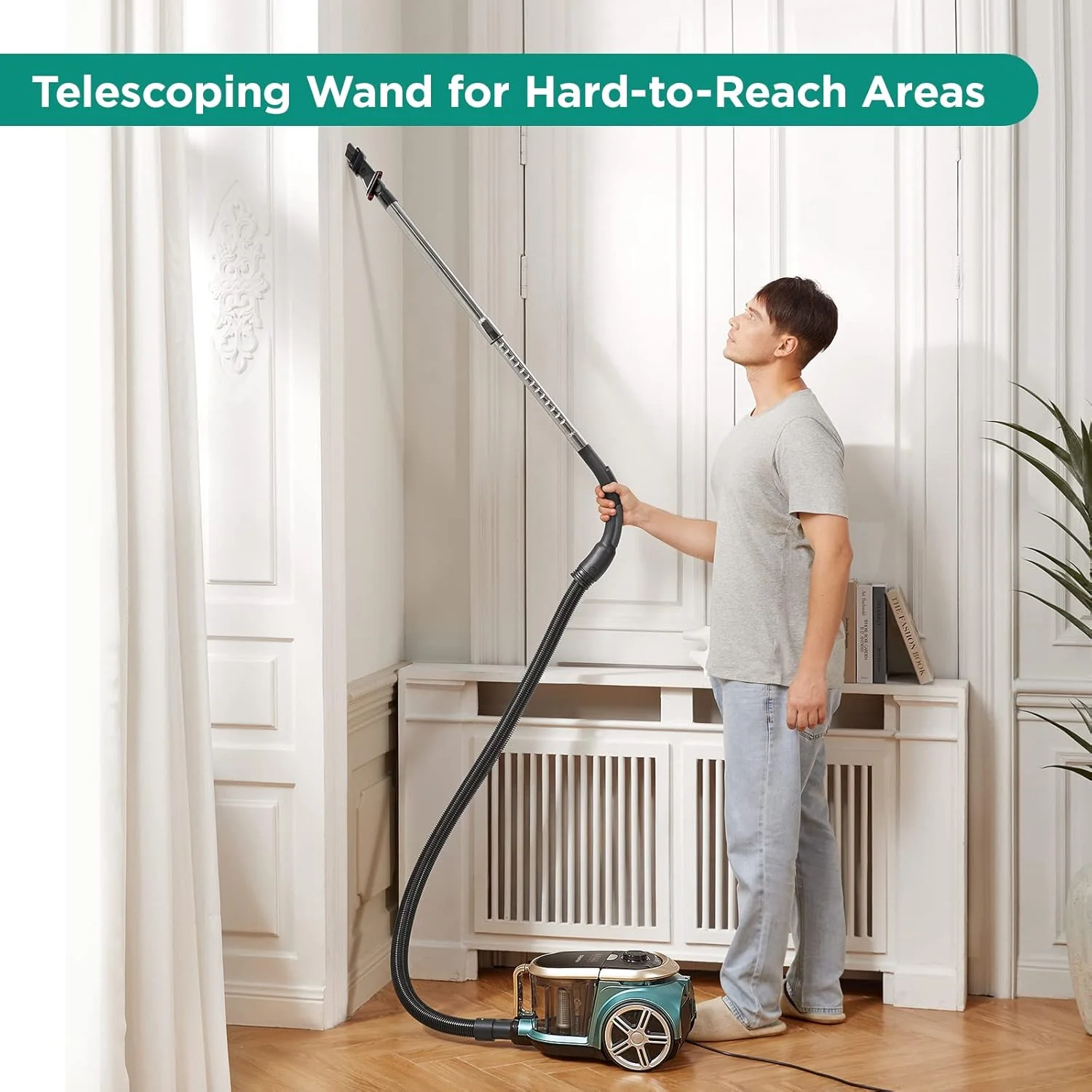 جاروبرقی سطلی بدون کیسه یورکا آپولو، جاروبرقی سیلندری سبک وزن با سیستم تک سیکلون، موتور کارآمد 800 واتی، مخزن گرد و غبار 2.2 لیتری، برای فرش و کف سخت، سبز