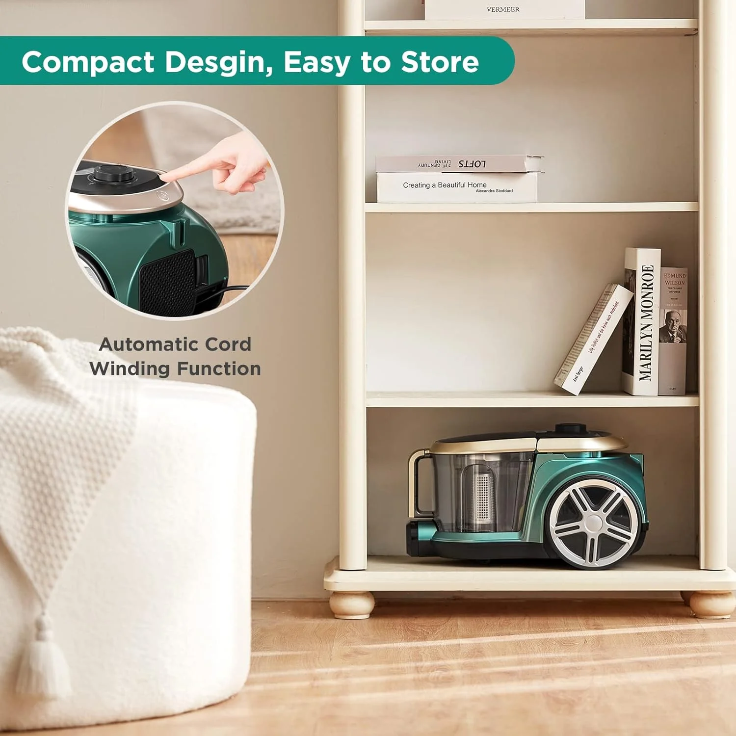 جاروبرقی سطلی بدون کیسه یورکا آپولو، جاروبرقی سیلندری سبک وزن با سیستم تک سیکلون، موتور کارآمد 800 واتی، مخزن گرد و غبار 2.2 لیتری، برای فرش و کف سخت، سبز