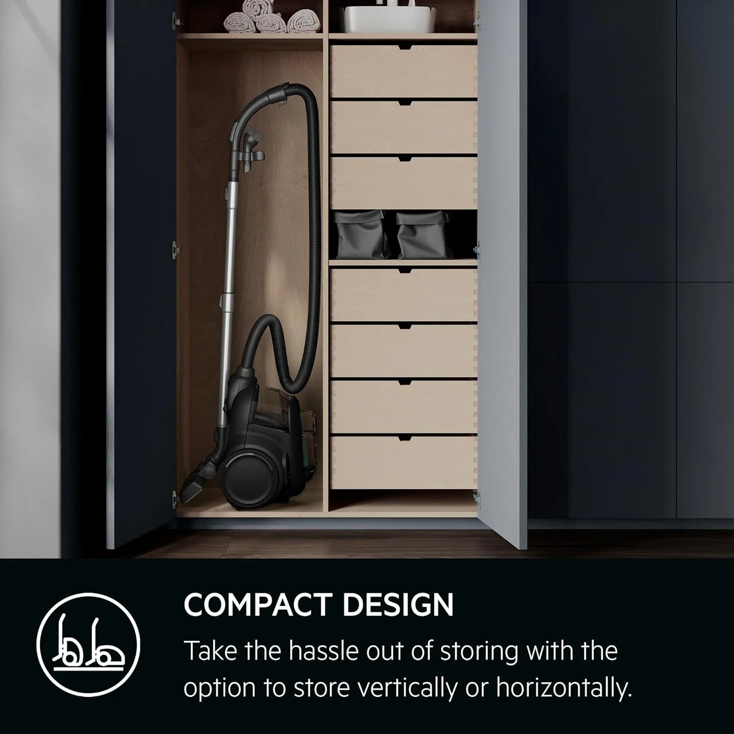 جاروبرقی بدون کیسه آ ا گ مدل 900258554، ساخته شده از 60% مواد بازیافتی، 550 وات، نازل های اضافی، چرخ های نرم، 74 دسی بل، مخزن 1.6 لیتری، مشکی جاروبرقی بدون کیسه آ ا گ مدل 900258554، ساخته شده از 60% مواد بازیافتی، 550 وات، نازل های اضافی، چرخ های نرم، 74 دسی بل، مخزن 1.6 لیتری، مشکی