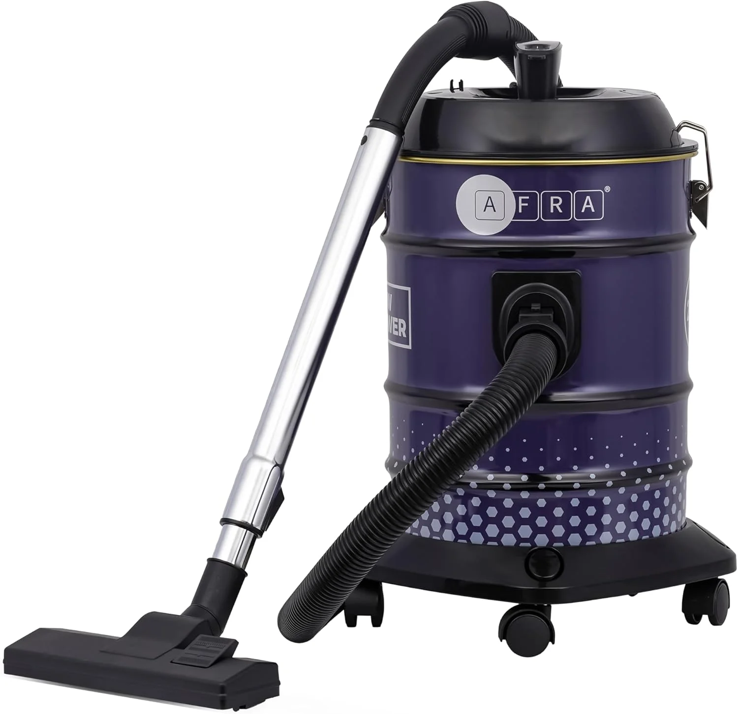 جاروبرقی AFRA مدل AF-2021DRVC، موتور 1800 وات، ظرفیت 21 لیتر، چرخ های متحرک 360 درجه، سیم برق 4 متری