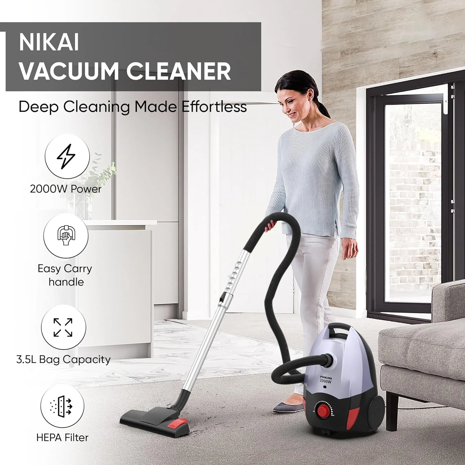 جاروبرقی نیکای 2000 وات با قدرت مکش بالا، فیلتر HEPA و برس چند منظوره - تمیز کردن آسان، لوله تلسکوپی و دسته حمل آسان، کنترل سرعت، برای استفاده در خانه و محل کار - NVC9260A1 جاروبرقی نیکای 2000 وات با قدرت مکش بالا، فیلتر HEPA و برس چند منظوره - تمیز کردن آسان، لوله تلسکوپی و دسته حمل آسان، کنترل سرعت، برای استفاده در خانه و محل کار - NVC9260A1
