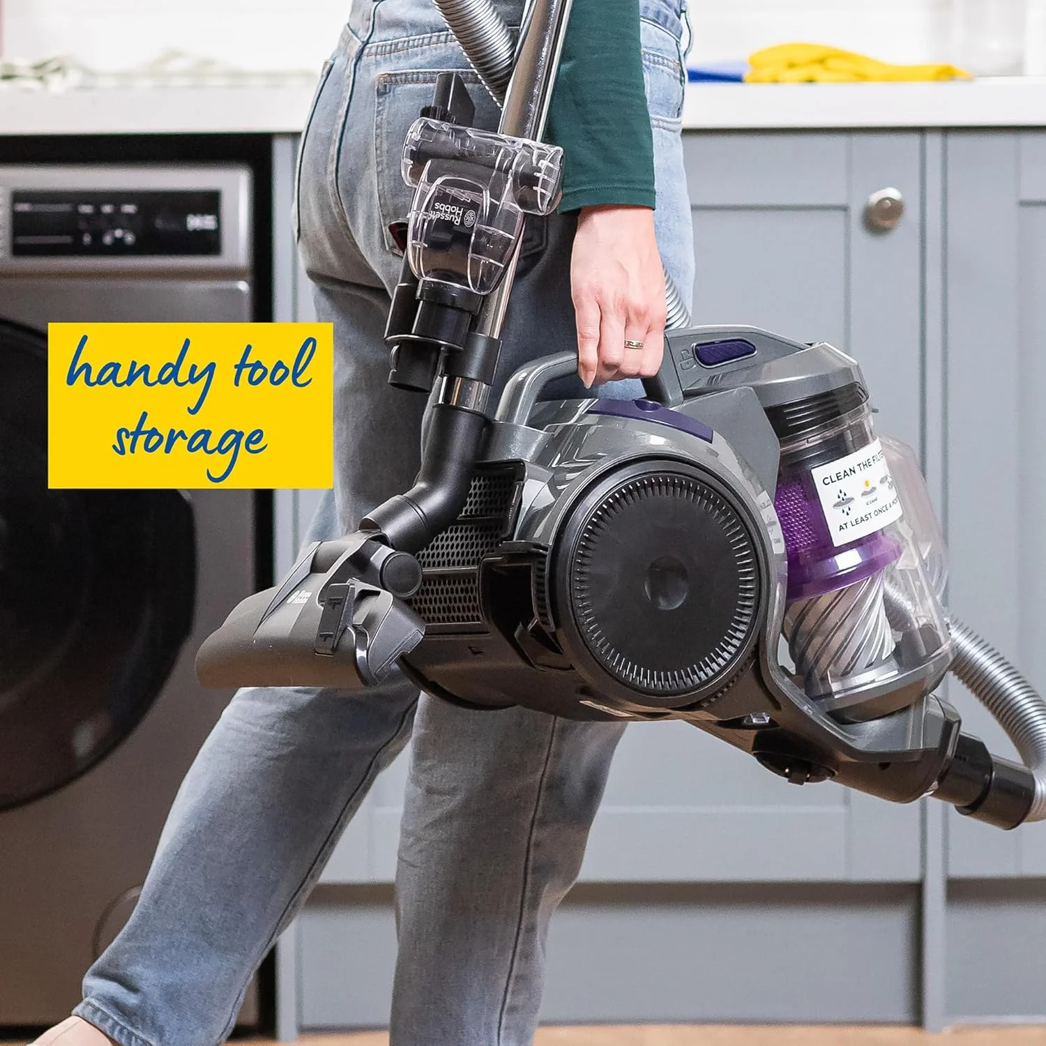 جاروبرقی سطلی راسل هابز TITAN2 PET، خاکستری و بنفش، 3 لیتری، به همراه ابزار چند منظوره 3 در 1، قفل سه گانه گرد و غبار، موتور 700 واتی با راندمان بالا، ابزار توربو مخصوص حیوانات خانگی RHCV4601