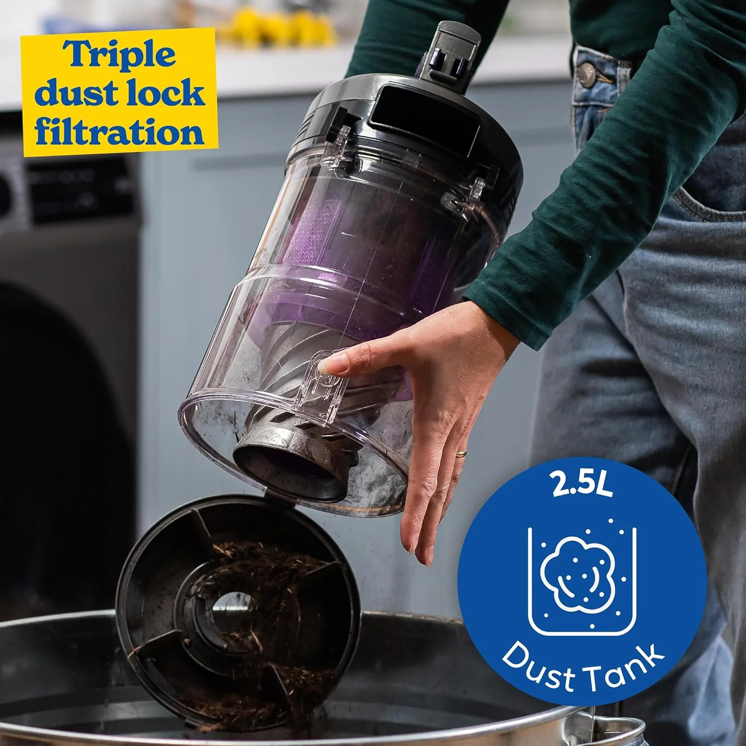 جاروبرقی سطلی راسل هابز TITAN2 PET، خاکستری و بنفش، 3 لیتری، به همراه ابزار چند منظوره 3 در 1، قفل سه گانه گرد و غبار، موتور 700 واتی با راندمان بالا، ابزار توربو مخصوص حیوانات خانگی RHCV4601