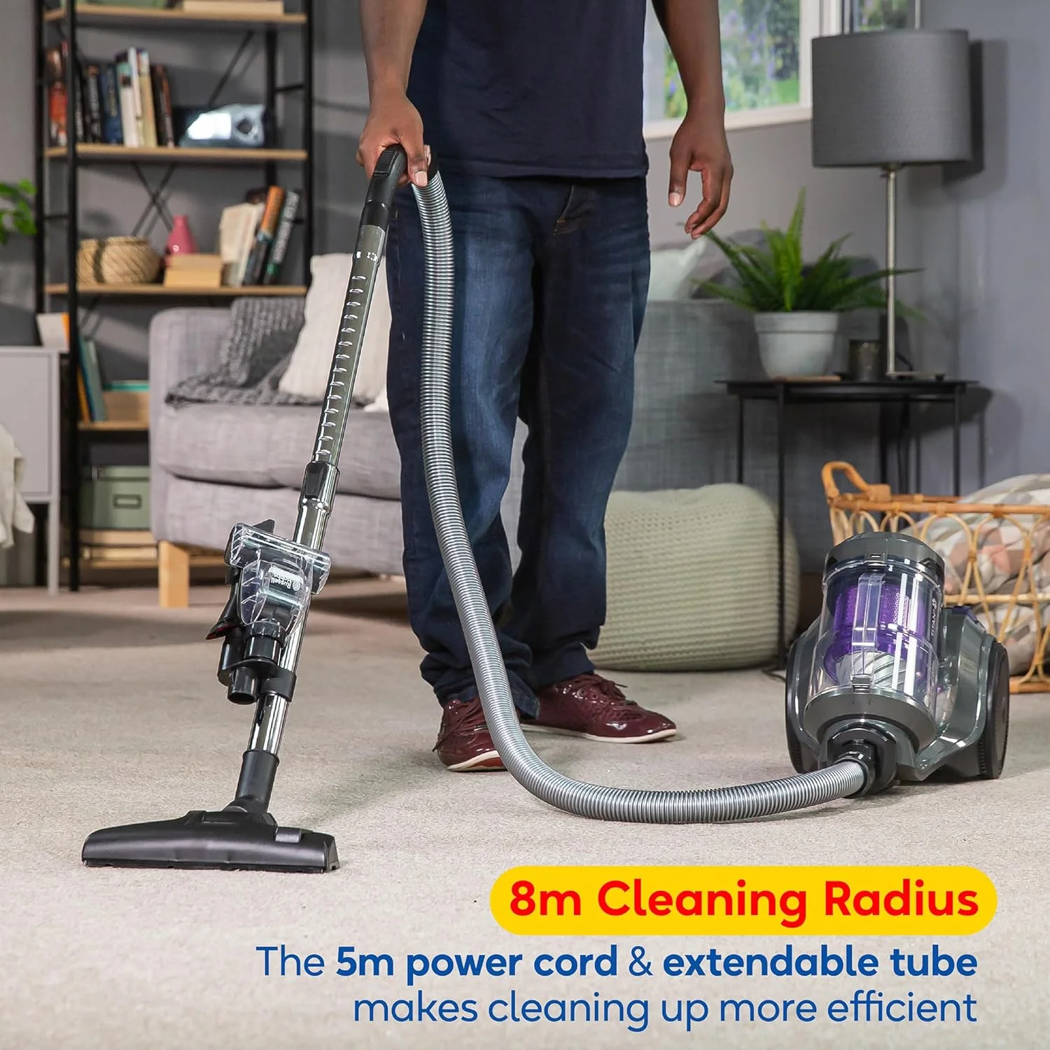 جاروبرقی سطلی راسل هابز TITAN2 PET، خاکستری و بنفش، 3 لیتری، به همراه ابزار چند منظوره 3 در 1، قفل سه گانه گرد و غبار، موتور 700 واتی با راندمان بالا، ابزار توربو مخصوص حیوانات خانگی RHCV4601