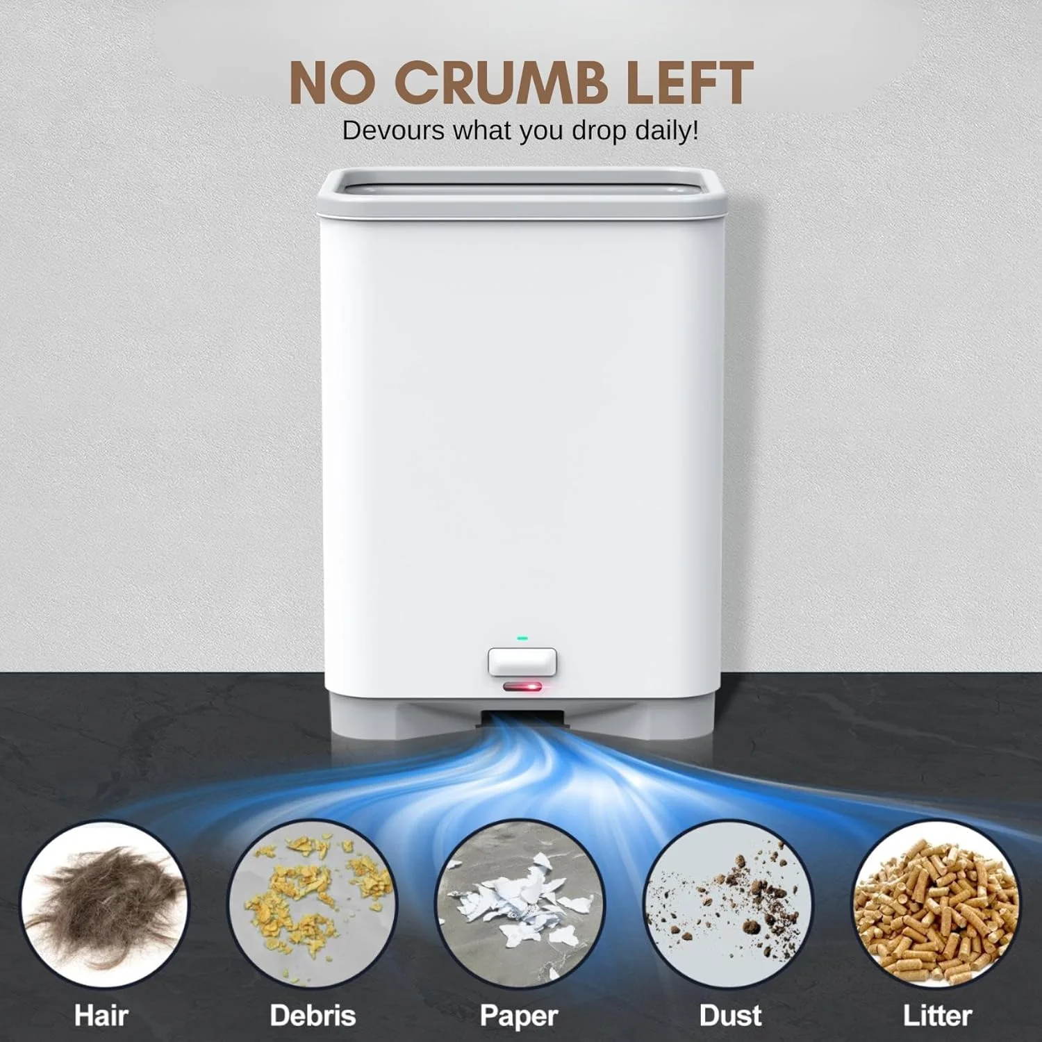 جاروبرقی بدون لمس Timnbo، سطل زباله اتوماتیک، عالی برای موی حیوانات خانگی/خرده های غذا/گرد و غبار، مکش قدرتمند 4000PA، جاروبرقی مو برای سالن ها، سنسورهای اتوماتیک، جاروبرقی سفید