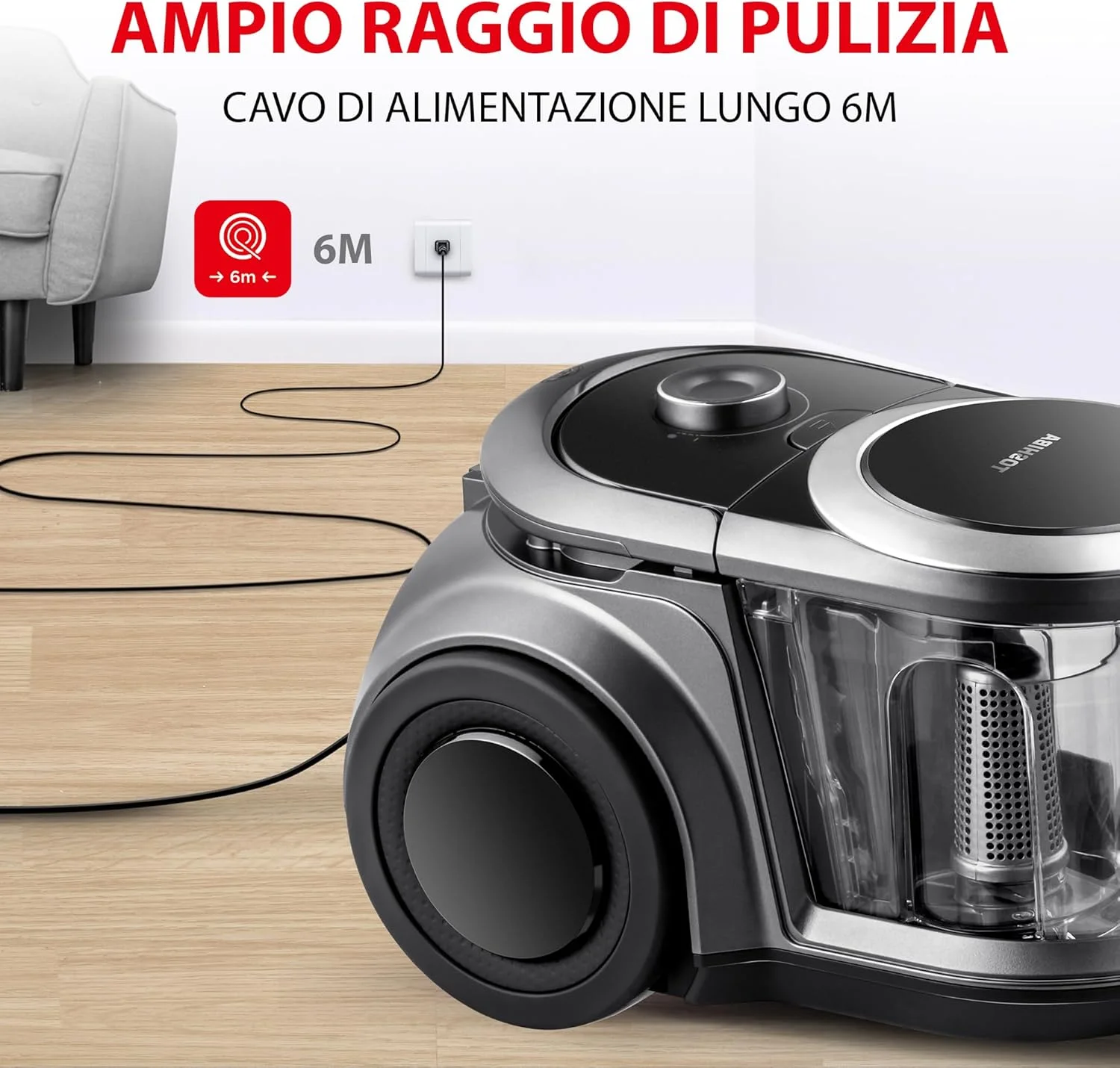 جاروبرقی بدون کیسه توشیبا مدل VC-BL070C(K)، جاروبرقی تلسکوپی قابل تنظیم با فیلتر HEPA، مشکی، 1.8 لیتر