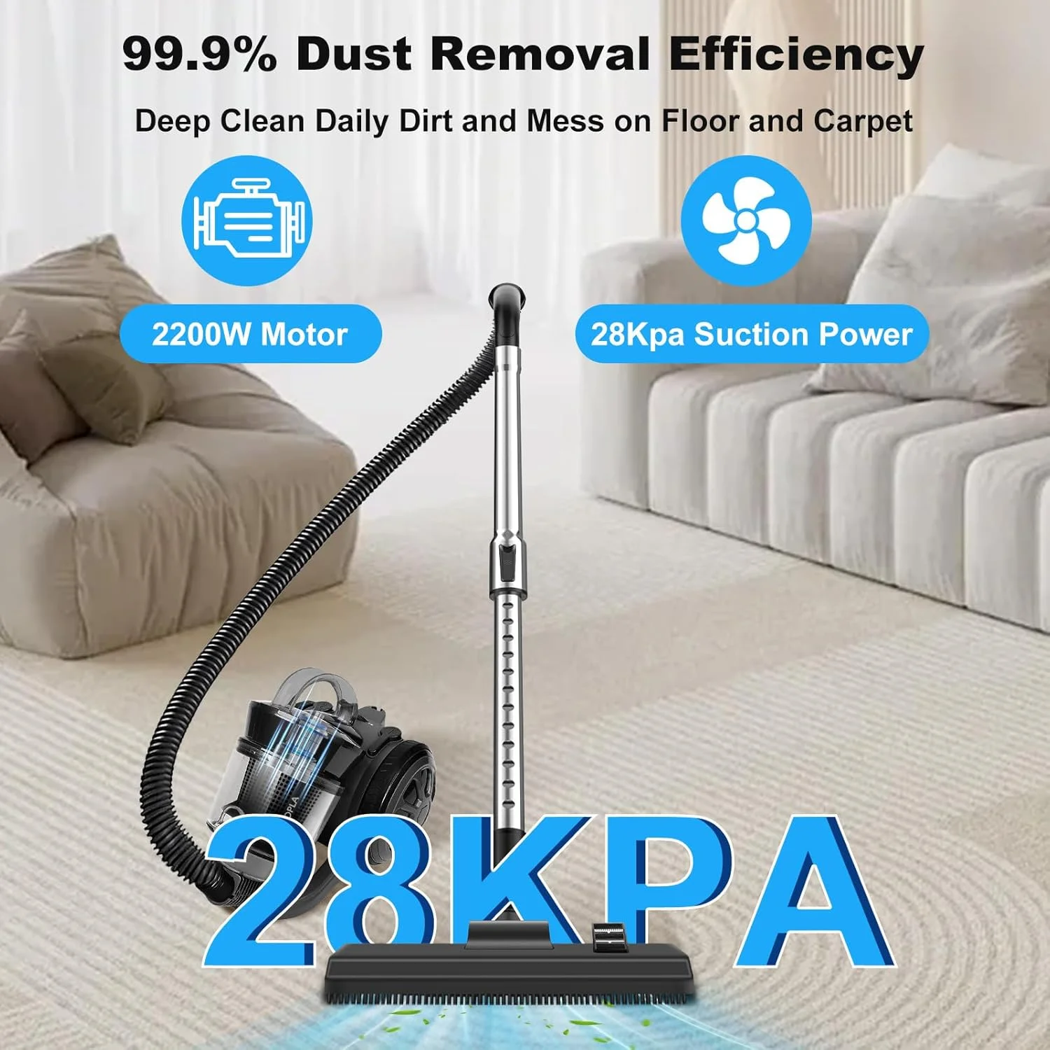 جاروبرقی کیسه ای بدون کیسه Xoopla 2200W، قدرت مکش قابل تنظیم 28Kpa، جاروبرقی سیمی 4.5 متری برای فرش، کاشی، کف سخت، ظرفیت گرد و غبار 2.2 لیتری، تخلیه آسان با رهاسازی تک دکمه ای جاروبرقی کیسه ای بدون کیسه Xoopla 2200W، قدرت مکش قابل تنظیم 28Kpa، جاروبرقی سیمی 4.5 متری برای فرش، کاشی، کف سخت، ظرفیت گرد و غبار 2.2 لیتری، تخلیه آسان با رهاسازی تک دکمه ای