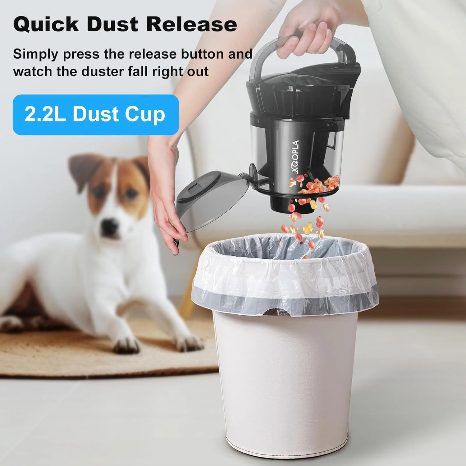 جاروبرقی کیسه ای بدون کیسه Xoopla 2200W، قدرت مکش قابل تنظیم 28Kpa، جاروبرقی سیمی 4.5 متری برای فرش، کاشی، کف سخت، ظرفیت گرد و غبار 2.2 لیتری، تخلیه آسان با رهاسازی تک دکمه ای جاروبرقی کیسه ای بدون کیسه Xoopla 2200W، قدرت مکش قابل تنظیم 28Kpa، جاروبرقی سیمی 4.5 متری برای فرش، کاشی، کف سخت، ظرفیت گرد و غبار 2.2 لیتری، تخلیه آسان با رهاسازی تک دکمه ای