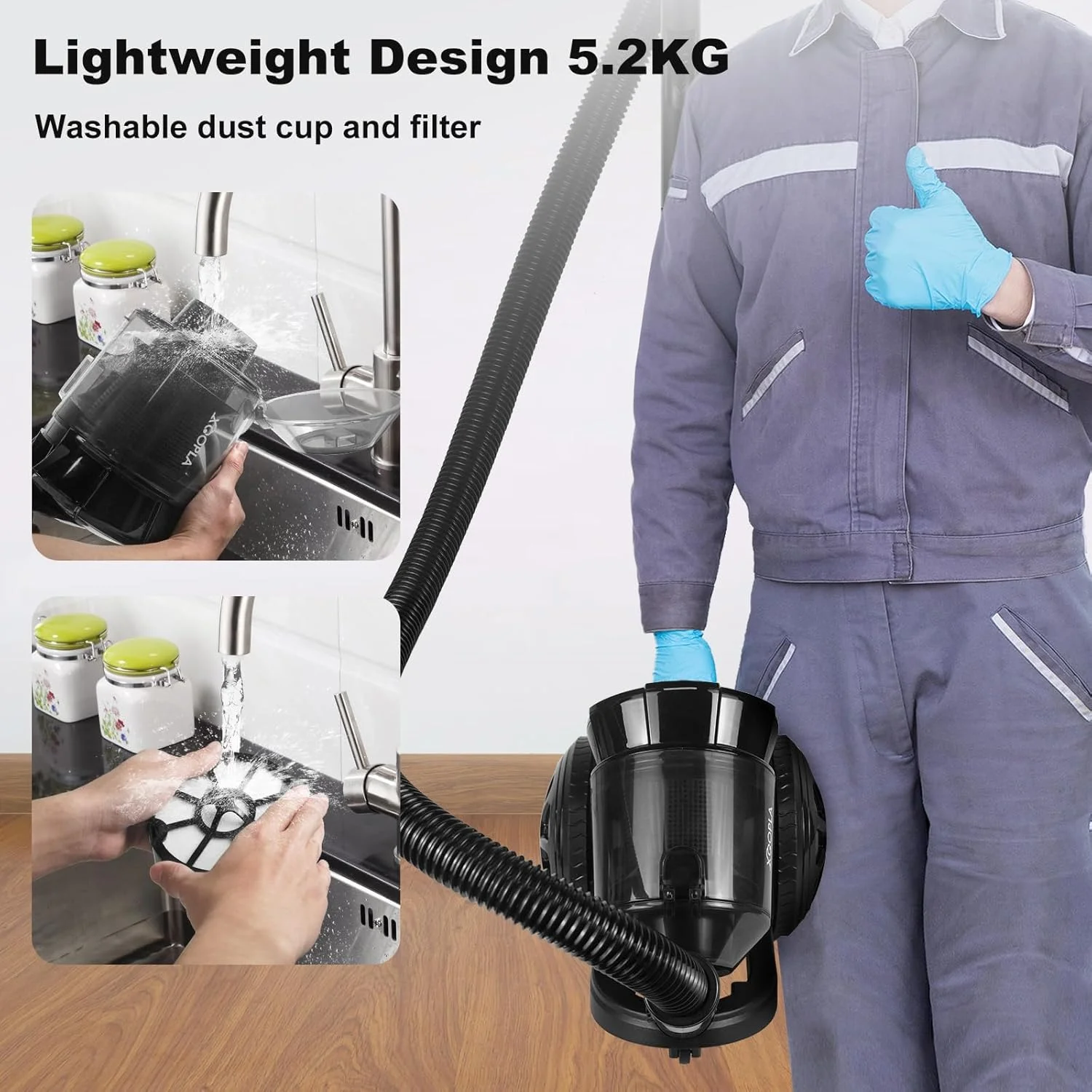 جاروبرقی کیسه ای بدون کیسه Xoopla 2200W، قدرت مکش قابل تنظیم 28Kpa، جاروبرقی سیمی 4.5 متری برای فرش، کاشی، کف سخت، ظرفیت گرد و غبار 2.2 لیتری، تخلیه آسان با رهاسازی تک دکمه ای جاروبرقی کیسه ای بدون کیسه Xoopla 2200W، قدرت مکش قابل تنظیم 28Kpa، جاروبرقی سیمی 4.5 متری برای فرش، کاشی، کف سخت، ظرفیت گرد و غبار 2.2 لیتری، تخلیه آسان با رهاسازی تک دکمه ای