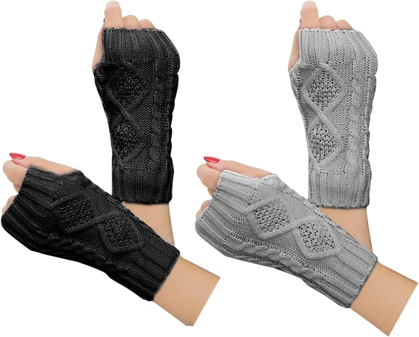 دستکش های بدون انگشت KASTWAVE طرح اسکلت، دستکش های بافتنی گرم زمستانی زنانه بدون انگشت با سوراخ انگشت شست، گرم کننده دست برای زنان